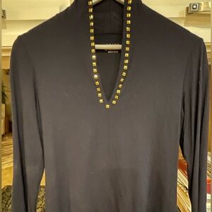 💠Cute navy size S GRACE top with brass like embellishments around neckline